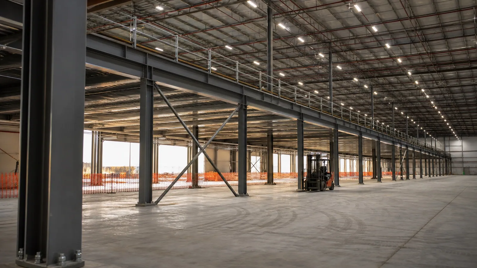 Industrial warehouse fit-out with mezzanine steel structure inside Jebel Ali Free Zone