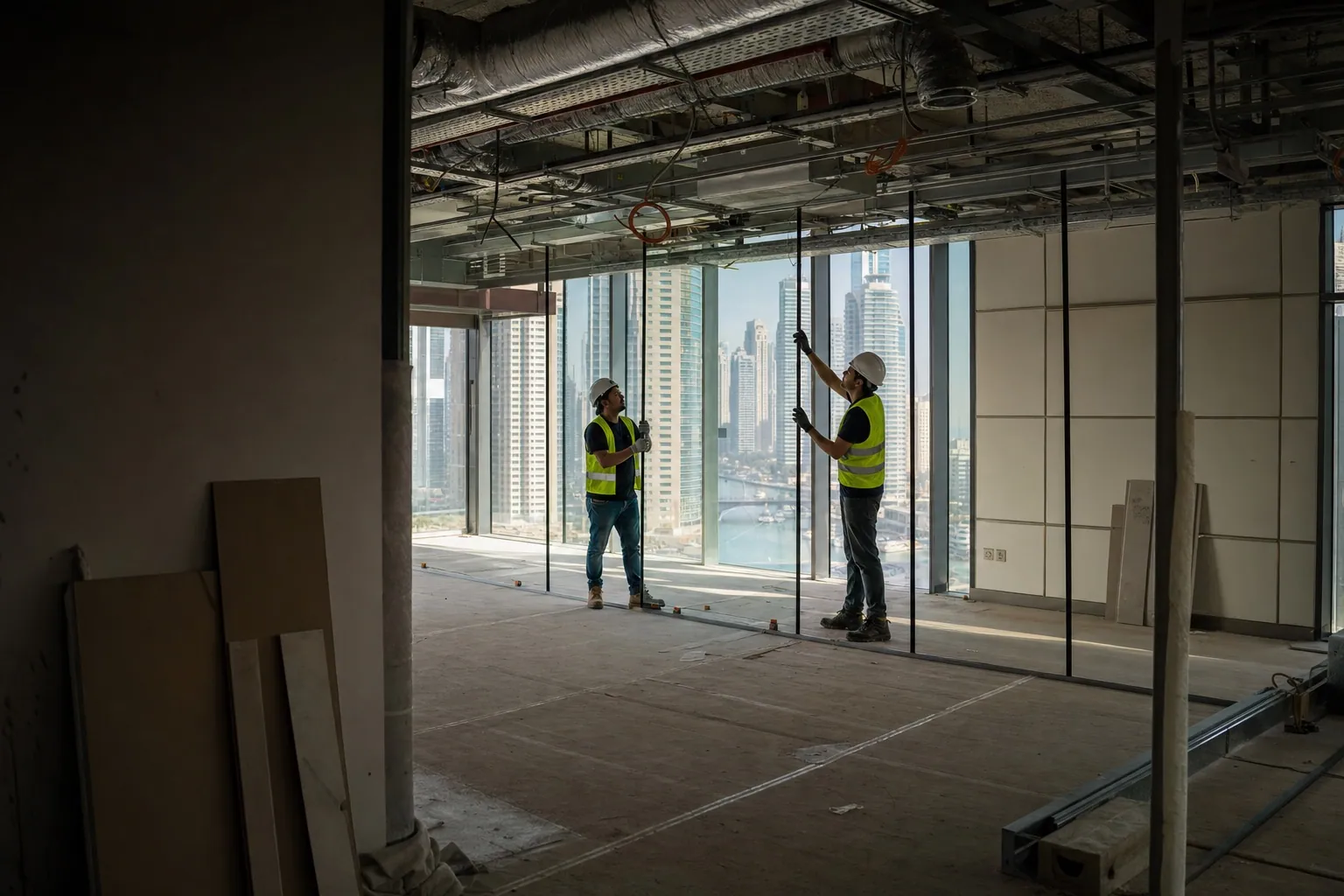 Commercial fit-out site in Dubai under compliant construction